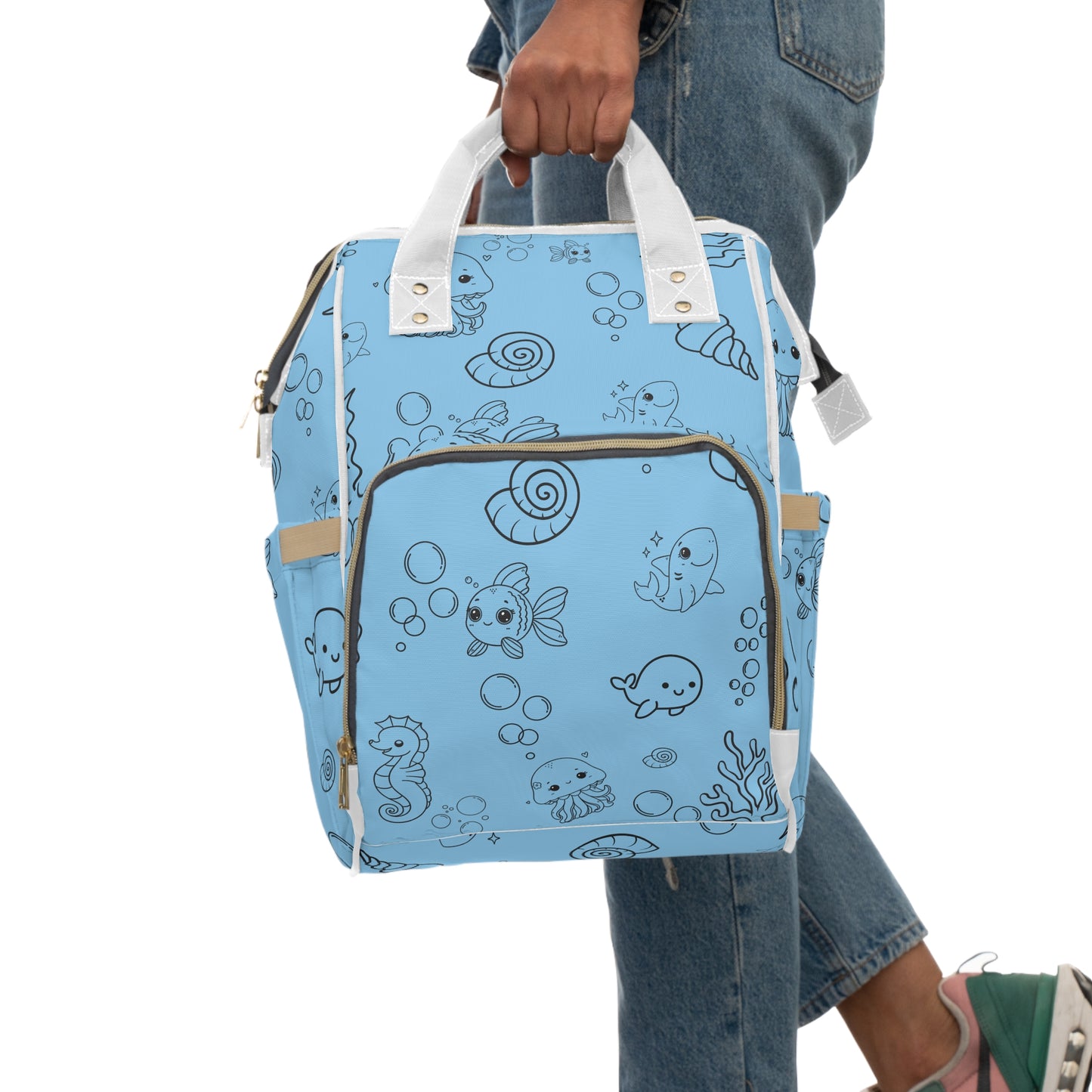 Whimsical Marine Diaper Backpack - Stylish Baby Bag, Practical Diaper Tote, Nautical Baby Gear, Cute Mom Gift, Travel-Friendly Baby Backpack