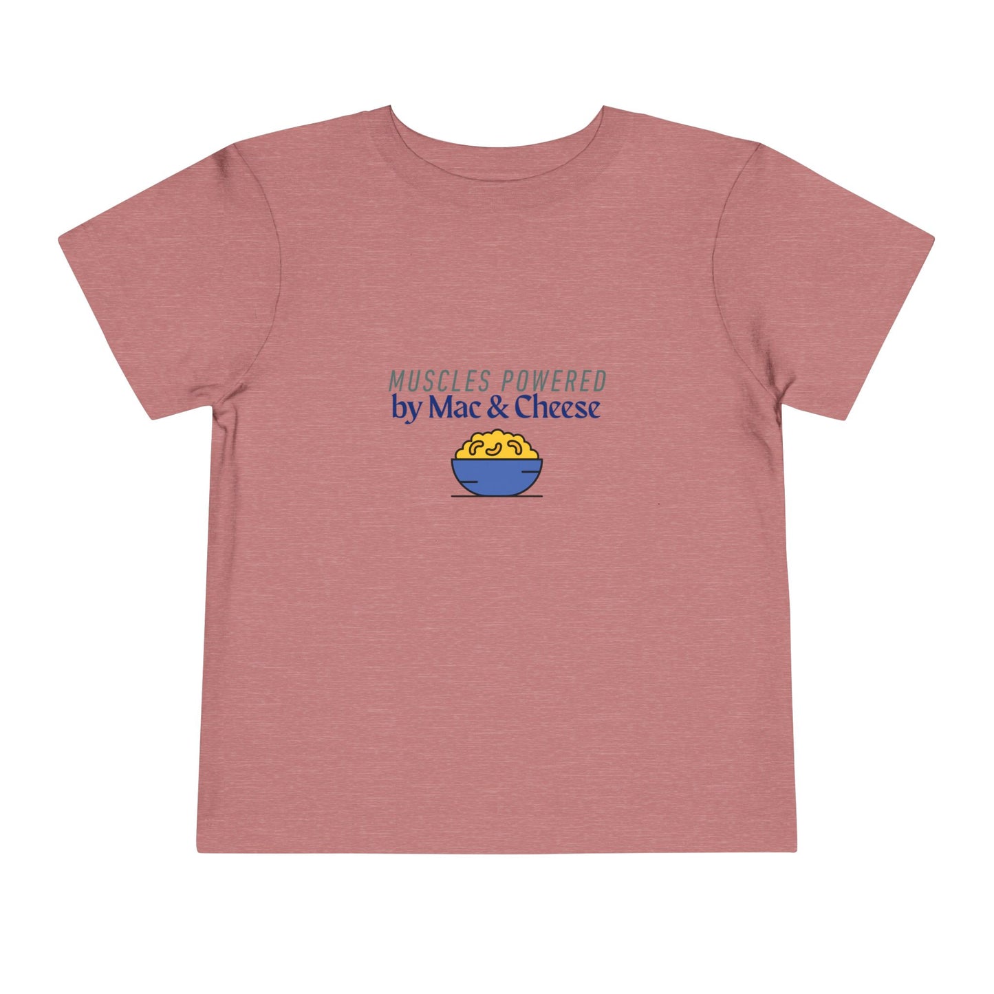 Muscles Powered by Mac & Cheese Toddler Tee, Funny Kids Shirt, Toddler Gift, Cute Tee for Food Lovers, Kids Summer Clothing, Unique Baby Tee