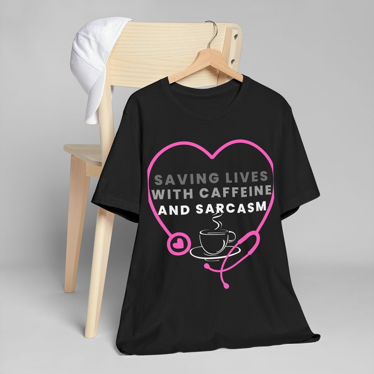 Heartfelt Nursing Tee: Saving Lives with Caffeine and Sarcasm, Funny Healthcare Shirt, Gift for Nurses, Medical Humor Top, Unisex [...]