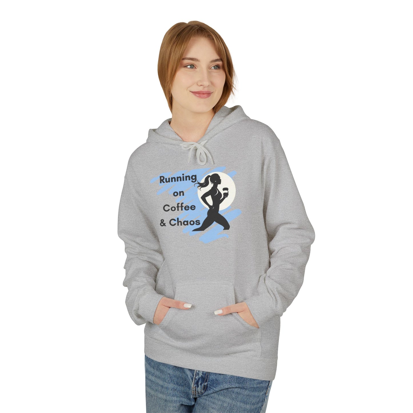 Running on Coffee & Chaos Hoodie, Unisex Hoodie for Coffee Lovers, Funny Gift for Runners, Casual Wear, Cozy Fleece Sweatshirt