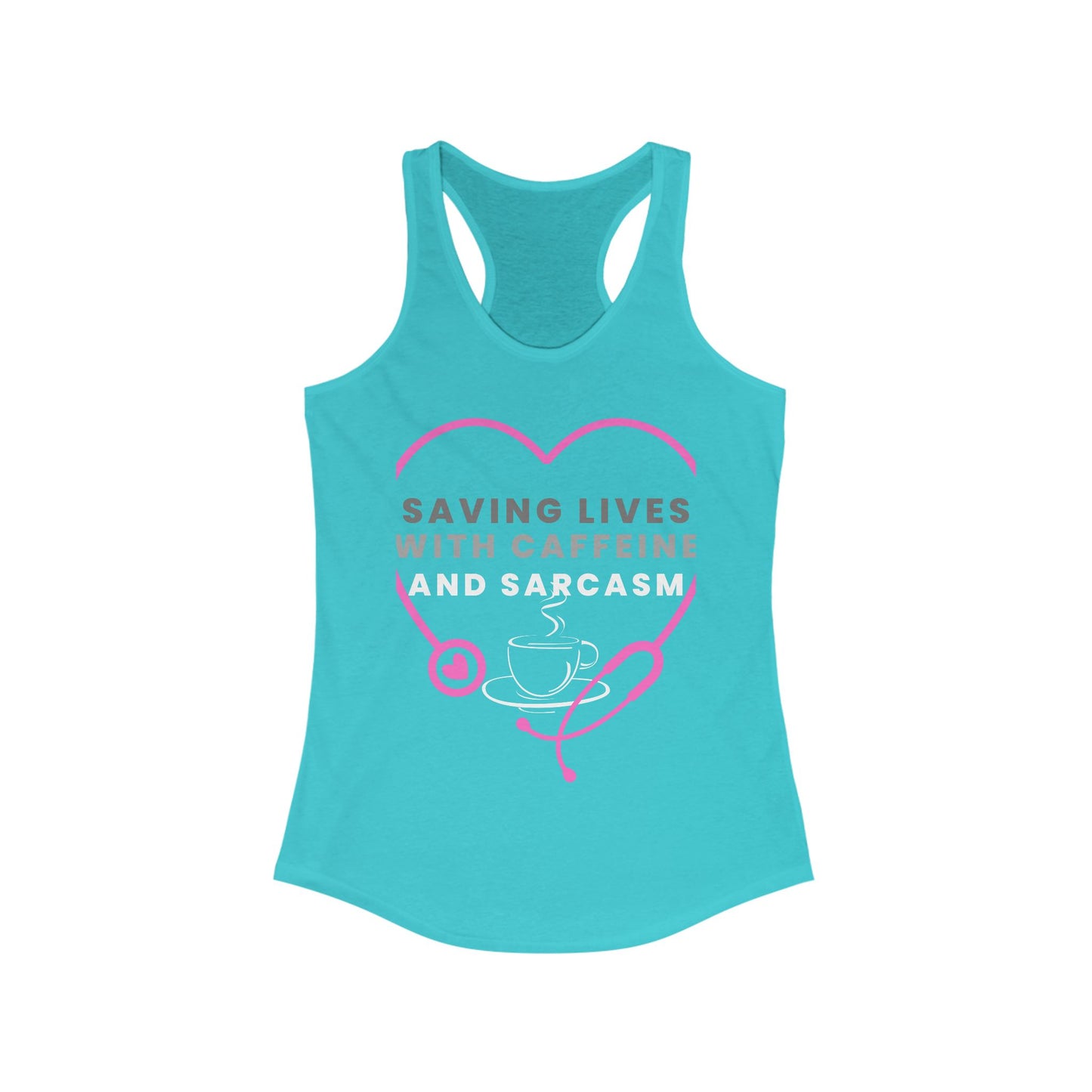 Caffeine & Sarcasm Racerback Tank, Cute Nursing Tank, Funny Workout Top, Gifts for Nurses, Summer Casual Wear